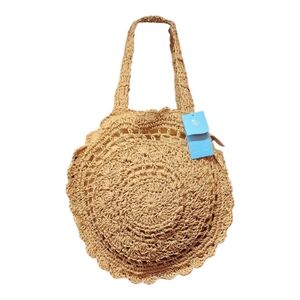 Round Woven Bohemian Style Tan Bag With Zipper Closure NWT